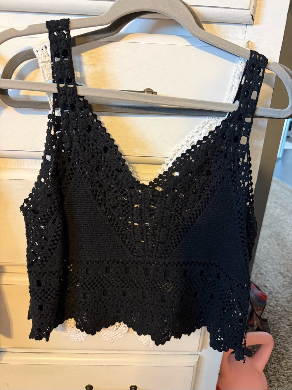Black Crochet Lace Camisole Tank Top - Women's